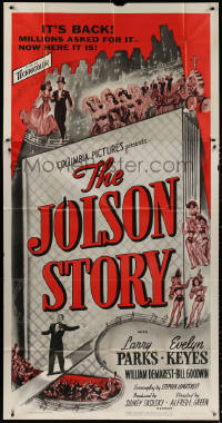 3w0421 JOLSON STORY 3sh R1954 Larry Parks & Evelyn Keyes in bio of the greatest entertainer!