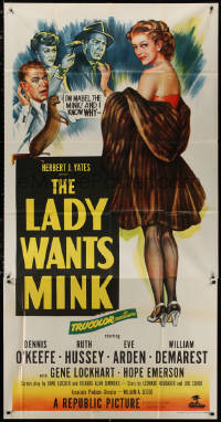 3w0424 LADY WANTS MINK 3sh 1952 art of Dennis O'Keefe, Ruth Hussey, Eve Arden & Mabel the Mink!
