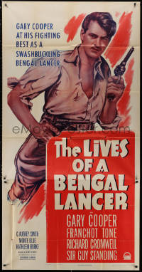 3w0427 LIVES OF A BENGAL LANCER style A 3sh R1950 great full-length artwork of Gary Cooper with gun!
