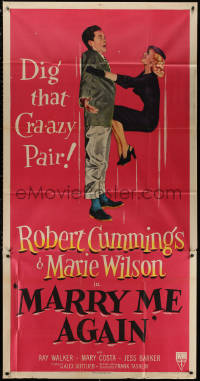 3w0438 MARRY ME AGAIN 3sh 1953 great art of Marie Wilson pinning Robert Cummings to the ground!