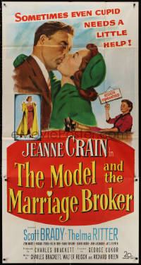 3w0440 MODEL & THE MARRIAGE BROKER 3sh 1952 Scott Brady kisses Jeanne Crain, smoking Thelma Ritter!