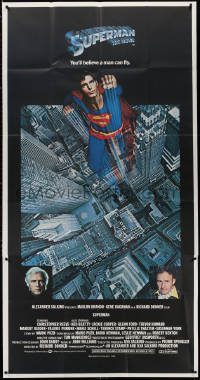 3w0490 SUPERMAN 3sh 1978 hero Christopher Reeve flying from Metropolis, Gene Hackman, Marlon Brando