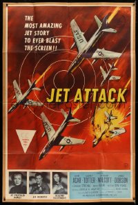 3w0022 JET ATTACK 40x60 1958 cool artwork of Korean War military fighter jets in formation!