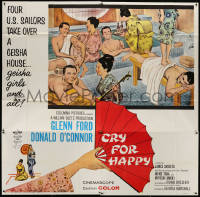3w0144 CRY FOR HAPPY 6sh 1960 Glenn Ford & Donald O'Connor take over a geisha house & the girls too!