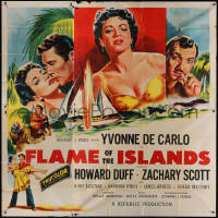 3w0153 FLAME OF THE ISLANDS 6sh 1955 different art of sexy Yvonne De Carlo & Howard Duff!