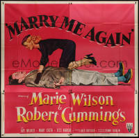 3w0178 MARRY ME AGAIN 6sh 1953 great art of Marie Wilson pinning Robert Cummings to the ground!