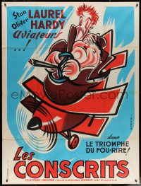 3w1274 FLYING DEUCES French 1p R1950s great cartoon art of Stan Laurel & Oliver Hardy in plane!