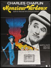 3w1360 MONSIEUR VERDOUX French 1p R1973 wonderful different art of Charlie Chaplin by Leo Kouper!