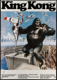 3w0703 KING KONG German 2p 1976 different John Berkey art of BIG Ape on the Twin Towers!