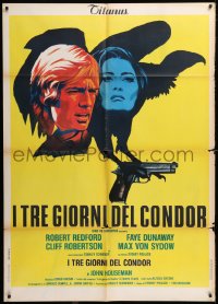 3w0993 3 DAYS OF THE CONDOR Italian 1p 1976 different art of Robert Redford & Faye Dunaway!