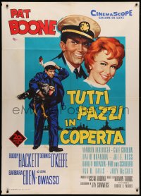 3w0997 ALL HANDS ON DECK Italian 1p 1961 art of Pat Boone, Barbara Eden & Buddy Hackett with turkey!