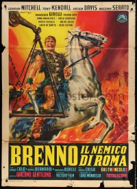 3w0233 BRENNUS ENEMY OF ROME Italian 1p 1963 Stefano art of Gordon Mitchell w/sword on horseback!