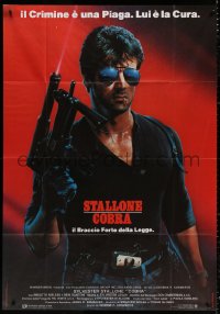 3w0240 COBRA Italian 1p 1986 crime is a disease and Sylvester Stallone is the cure, John Alvin art!