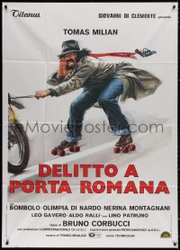 3w0248 DELITTO A PORTA ROMANA Italian 1p 1980 art of Milian on roller skates behind motorcycle!