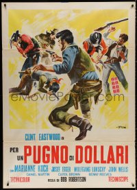 3w0256 FISTFUL OF DOLLARS Italian 1p R1966 Sergio Leone, Eastwood, Symeoni art from 1st release!