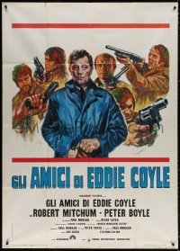 3w0258 FRIENDS OF EDDIE COYLE Italian 1p 1974 Avelli art of Robert Mitchum & crooks with guns!