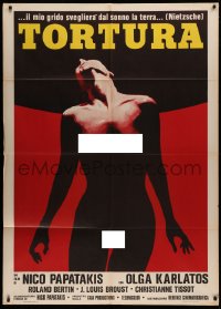 3w1047 GLORIA MUNDI Italian 1p 1977 art of tortured naked Olga Karlatos, directed by Nikos Papatakis