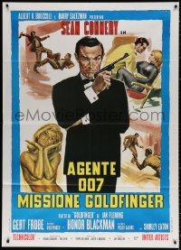 3w1049 GOLDFINGER Italian 1p R1970s art of Sean Connery as James Bond + sexy golden Shirley Eaton!