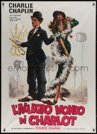3w0275 L'ALLEGRO MONDO DI CHARLOT Italian 1p 1966 great Stefano art of Charlie Chaplin & sexy girl!