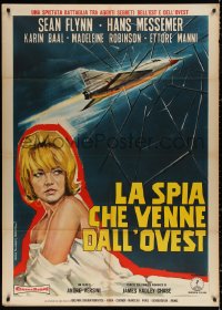3w1087 MISSION TO VENICE Italian 1p 1964 different Tarantelli art of jet flying over Karin Ball!