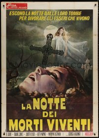 3w0293 NIGHT OF THE LIVING DEAD Italian 1p 1970 zombie classic, art of girl rising from the grave!