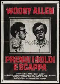 3w0327 TAKE THE MONEY & RUN Italian 1p R1970s wacky Woody Allen mug shot in classic mockumentary!