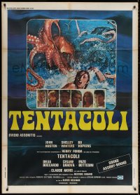 3w1132 TENTACLES Italian 1p 1977 Tentacoli, great art of huge octopus attacking sexy girl!