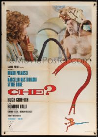 3w1141 WHAT Italian 1p 1972 Roman Polanski comedy, Marcello Mastroianni wearing wacky tiger hat!