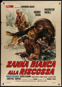 3w0335 WHITE FANG TO THE RESCUE Italian 1p 1975 Casaro art of dog saving man from attacking bear!
