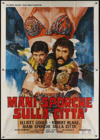 3w0055 BUSTING Italian 2p 1974 different art of cops Gould & Blake bursting through sexy poster!