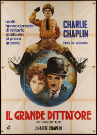 3w0924 GREAT DICTATOR Italian 2p R1970s best art of Charlie Chaplin as Hynkel by Renato Casaro!