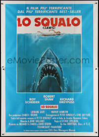 3w0932 JAWS Italian 2p R1970s art of Steven Spielberg's classic man-eating shark attacking swimmer!