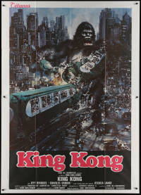 3w0936 KING KONG Italian 2p 1976 different art of BIG Ape destroying train by John Berkey!