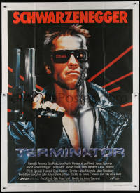 3w0119 TERMINATOR Italian 2p 1985 super c/u of most classic cyborg Arnold Schwarzenegger with gun!