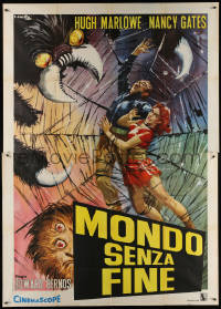3w0127 WORLD WITHOUT END Italian 2p R1960s different Ciriello art of man & woman in giant spider web!