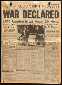 3w0553 ST. LOUIS STAR-TIMES newspaper December 8th, 1941 war declared after attack on Pearl Harbor!