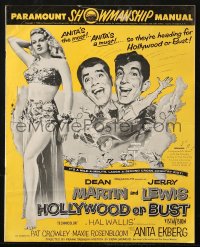 3w0658 HOLLYWOOD OR BUST pressbook 1956 wacky art of Dean Martin & Jerry Lewis + sexy Anita Ekberg!