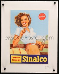 3w0704 SINALCO linen 9x12 German advertising poster 1950s art of woman enjoying the soft drink!