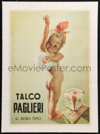 3w0879 TALCO PAGLIERI linen 13x19 Italian advertising poster 1950 Boccasille art of baby with powder!