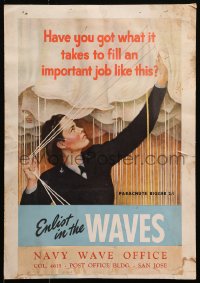 3w0567 ENLIST IN THE WAVES 14x20 WWII standee 1944 Falter art, have you got what it takes, rare!