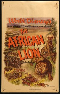 3w0722 AFRICAN LION WC 1955 Walt Disney jungle safari documentary, cool animal artwork!
