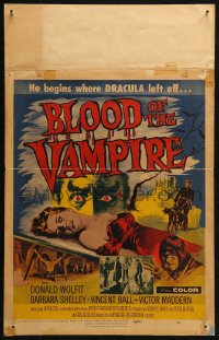 3w0736 BLOOD OF THE VAMPIRE WC 1958 he begins where Dracula left off, Joseph Smith horror art!
