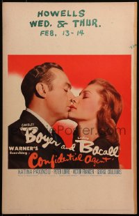 3w0743 CONFIDENTIAL AGENT WC 1945 c/u of Charles Boyer about to kiss Lauren 'The Look' Bacall!