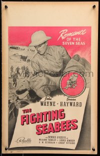 3w0758 FIGHTING SEABEES WC 1944 art of Navy man John Wayne carrying pretty Susan Hayward in WWII!