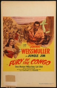 3w0765 FURY OF THE CONGO WC 1951 Johnny Weissmuller as Jungle Jim, Sherry Moreland & native women!