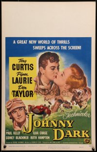 3w0791 JOHNNY DARK WC 1954 Tony Curtis, Piper Laurie, Don Taylor, cool car racing art!