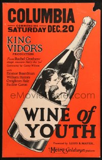 3w0870 WINE OF YOUTH WC 1924 King Vidor, cool art of young lovers kissing inside wine bottle!