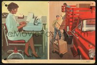 3w0519 GINN BASIC READING PROGRAM 12x18 picture card 1965 art of woman at typewriter & truck!