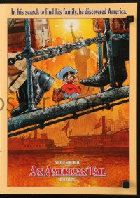 3w0612 AMERICAN TAIL die-cut promo brochure 1986 Steven Spielberg, Don Bluth, Drew art of Fievel!