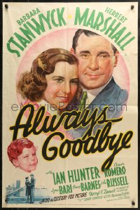 3x0645 ALWAYS GOODBYE 1sh 1938 romantic image of Barbara Stanwyck & Herbert Marshall, very rare!